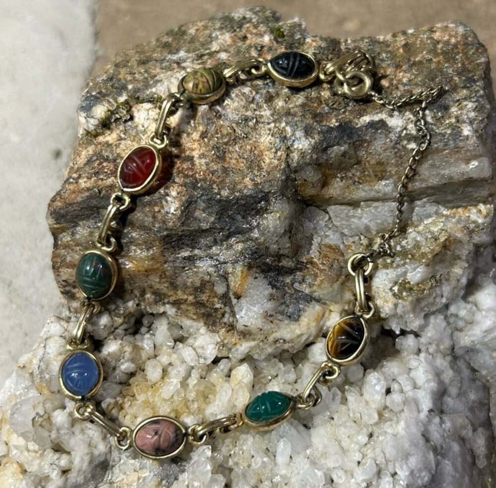 Egyptian Scarab Bracelet Semi Precious Stones